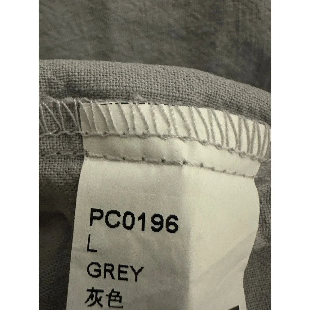 Unbranded Men's L Henley Shirt Cotton Linen Grey 3/4 Sleeve Casual